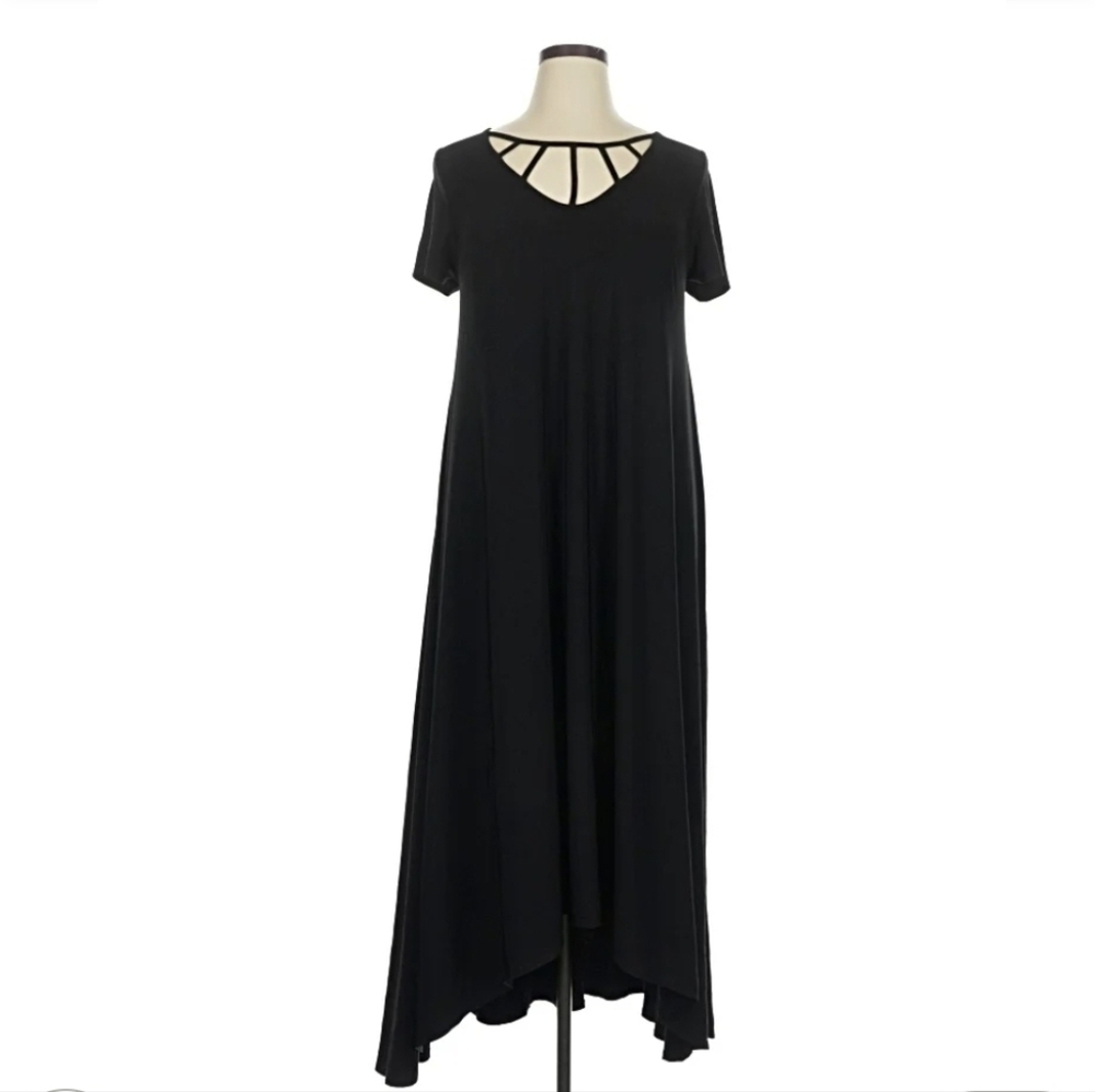 Lane Bryant Long Black High Low Dress with Sunburst Cutout V Neck Plus - Picture 2 of 5